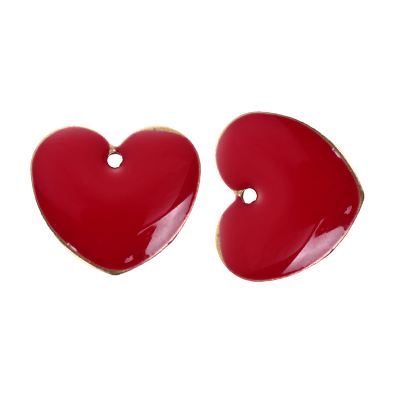 5 RED Enamel Heart Charms, double sided, 15x14mm, chs3431