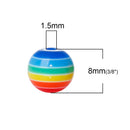 8mm Round RAINBOW STRIPE Striped Beads, opaque acrylic bubblegum beads, 100 beads, bac0342