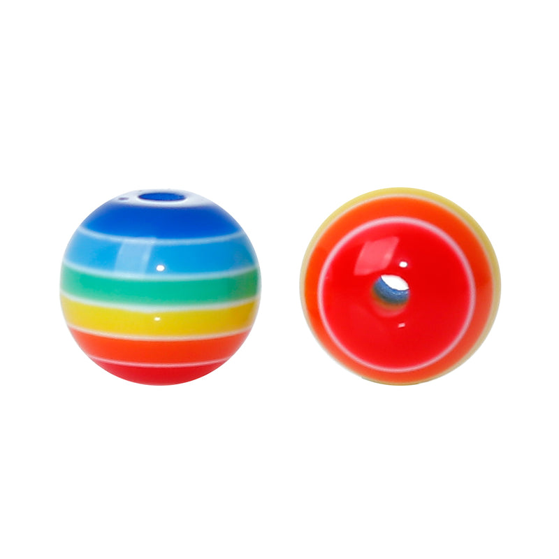 8mm Round RAINBOW STRIPE Striped Beads, opaque acrylic bubblegum beads, 100 beads, bac0342