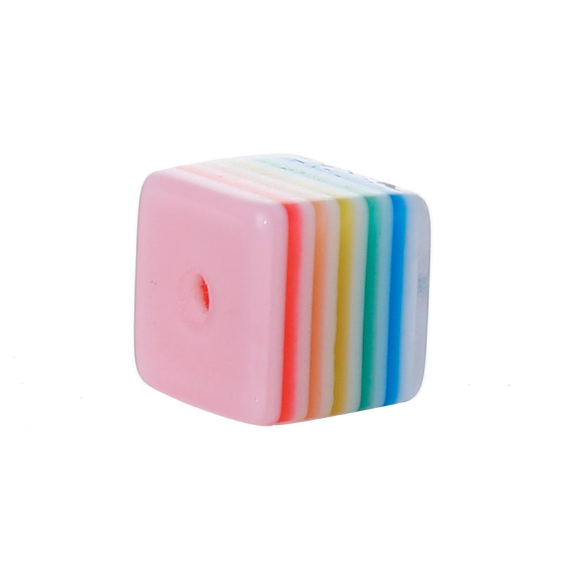 8mm Cube RAINBOW STRIPE Striped Beads, square pink and purple opaque acrylic bubblegum beads, 100 beads, bac0344