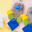 5 BLUE Enamel Dot Charms, Silver Round Circle Sequin Charms, double sided, 20mm (3/4"), chs3497