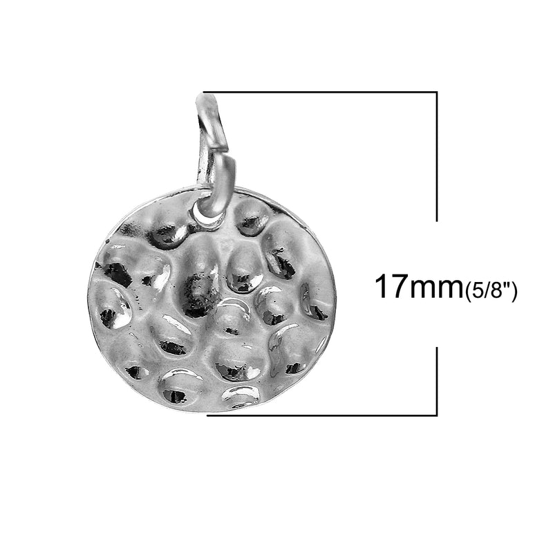 10 SILVER Hammered Metal Coin Sequin Charms, Round Dot Charms, double sided design, 13mm (1/2"), chs3388