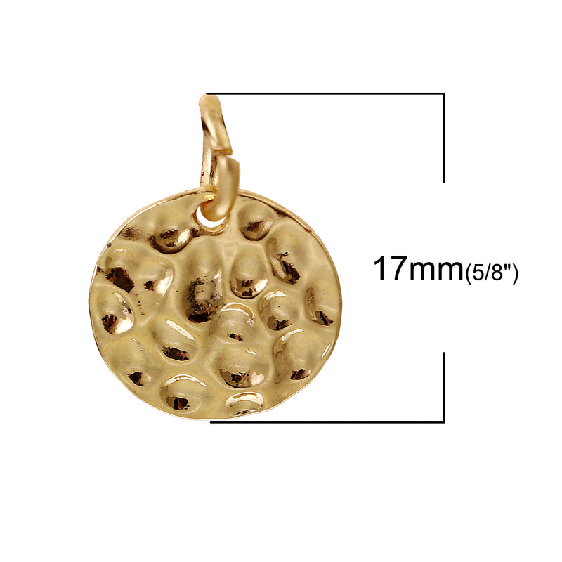 10 GOLD Hammered Metal Coin Sequin Charms, Round Dot Charms, double sided design, 13mm (1/2"), chs3391