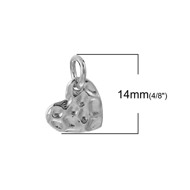 10 SILVER Hammered Metal HEART Sequin Charms, Flat Dot Charms, double sided design, 14mm (5/8") chs3416
