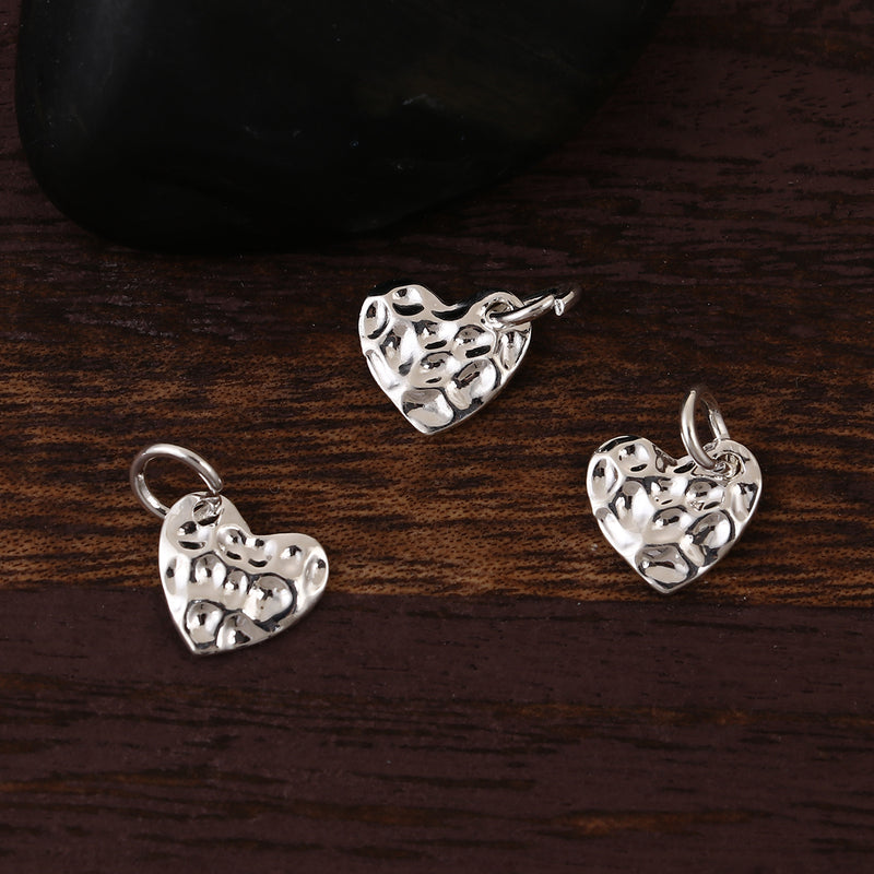 10 SILVER Hammered Metal HEART Sequin Charms, Flat Dot Charms, double sided design, 14mm (5/8") chs3416