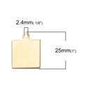 5 Gold Stainless Steel Square Stamping Blanks, Jewelry Tags, Pendants, 25x20mm, 18 gauge msb0454
