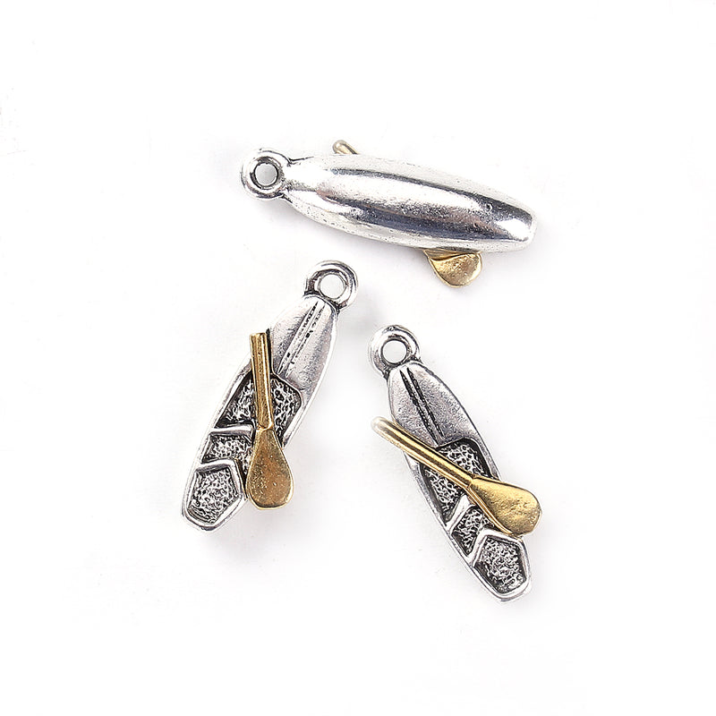 2 Kayak Charms, Silver and Gold Canoe Charms, Paddle Charms, 22mm chs3457