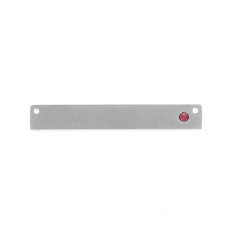 2 Stainless Steel Metal Bar Connector Blanks, top holes, PINK CRYSTAL, Rectangle Charms, 38mm x 6mm, (1-1/2" x 1/4"), chs3382