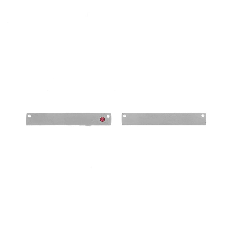 2 Stainless Steel Metal Bar Connector Blanks, top holes, PINK CRYSTAL, Rectangle Charms, 38mm x 6mm, (1-1/2" x 1/4"), chs3382