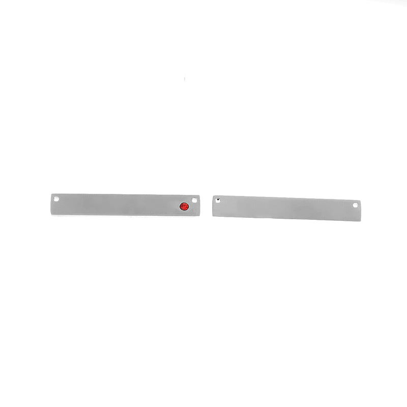 2 Stainless Steel Metal Bar Connector Blanks, top holes, RED CRYSTAL, Rectangle Charms, 38mm x 6mm, (1-1/2" x 1/4"), chs3387