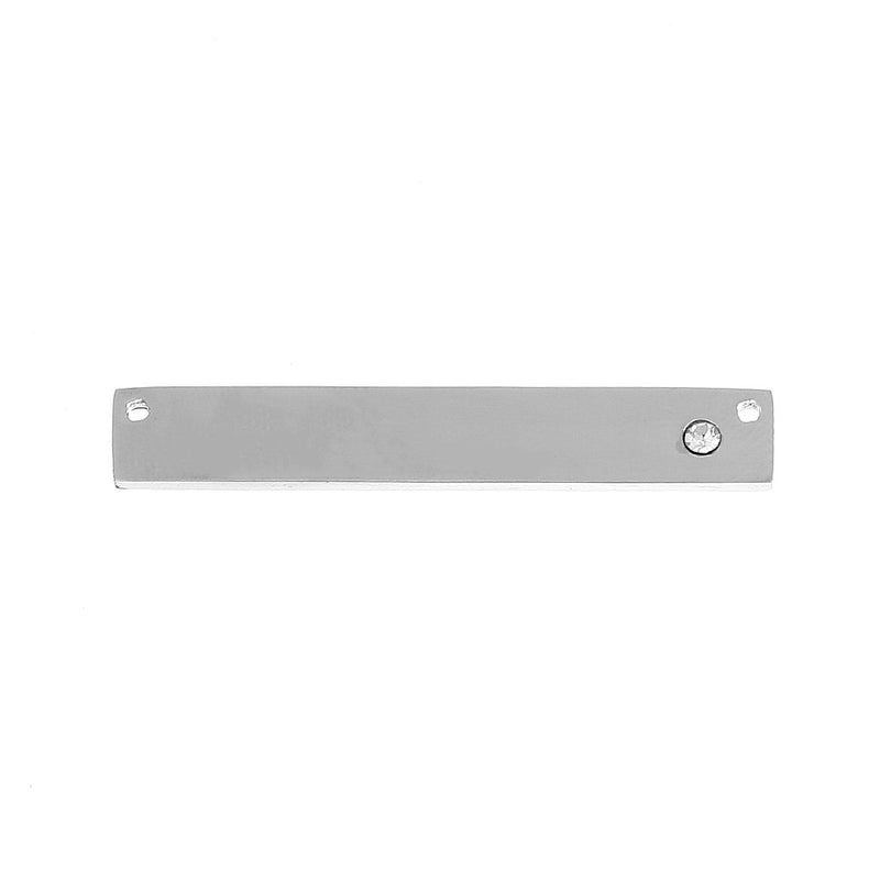 2 Stainless Steel Metal Bar Connector Blanks, top holes, CLEAR CRYSTAL, Rectangle Charms, 38mm x 6mm, (1-1/2" x 1/4"), chs3420