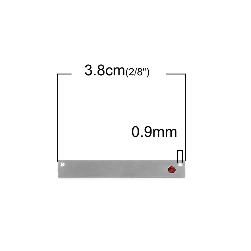 2 Stainless Steel Metal Bar Connector Blanks, top holes, DARK RED CRYSTAL, Rectangle Charms, 38mm x 6mm, (1-1/2" x 1/4"), chs3419