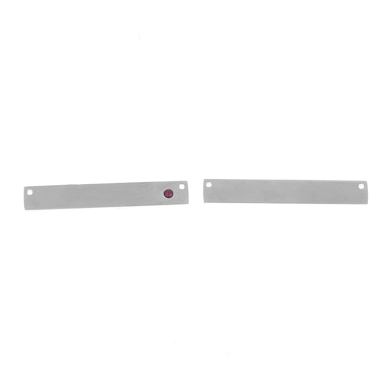 2 Stainless Steel Metal Bar Connector Blanks, top holes, PURPLE CRYSTAL, Rectangle Charms, 38mm x 6mm, (1-1/2" x 1/4"), chs3383