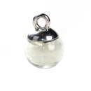 5 Glass Ball Charms, round globe glass vial with glow in the dark confetti, silver bail, 17x12mm, chs3435