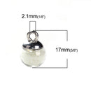 5 Glass Ball Charms, round globe glass vial with glow in the dark confetti, silver bail, 17x12mm, chs3435