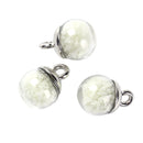 5 Glass Ball Charms, round globe glass vial with glow in the dark confetti, silver bail, 17x12mm, chs3435