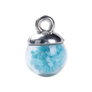 5 Glass Ball Charms, round globe glass vial with sparkly blue confetti, silver bail, 17x12mm, chs3428