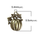 2 Large Pumpkin Charm Pendants, Bronze Metal, 55mm, chs3462