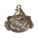 2 Large Pumpkin Charm Pendants, Jack O Lantern, Bronze Metal, Fall Jewelry, Halloween Jewelry, 2.5" wide, chs3464