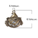 2 Large Pumpkin Charm Pendants, Jack O Lantern, Bronze Metal, Fall Jewelry, Halloween Jewelry, 2.5" wide, chs3464