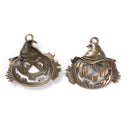 2 Large Pumpkin Charm Pendants, Jack O Lantern, Bronze Metal, Fall Jewelry, Halloween Jewelry, 2.5" wide, chs3464