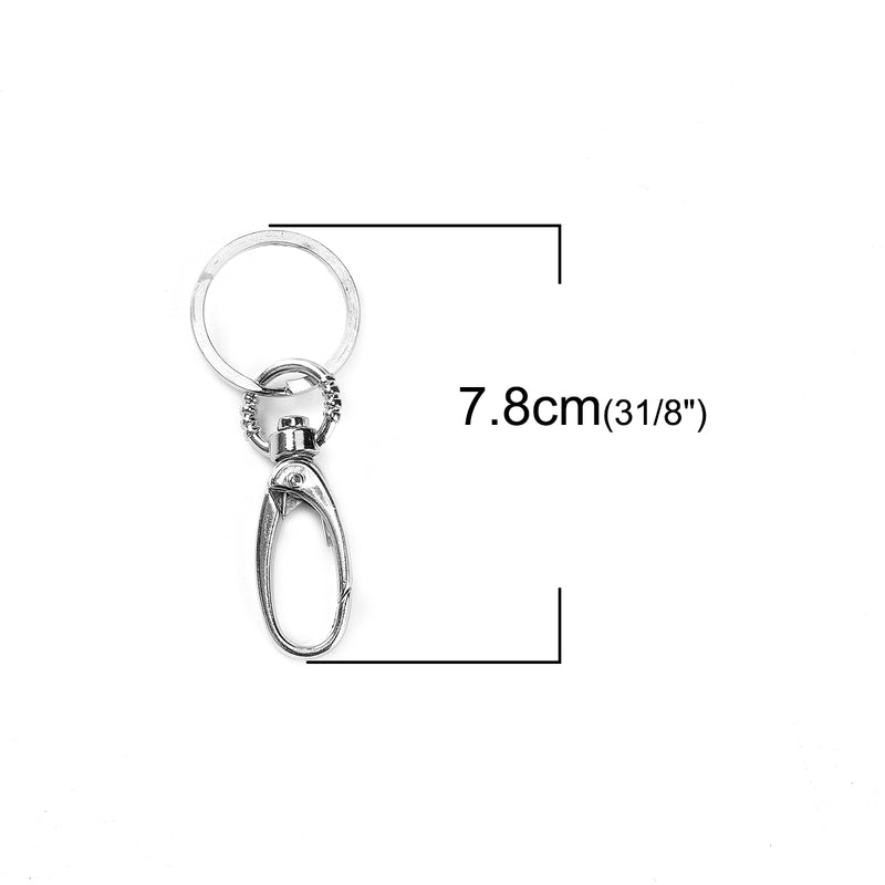 5 Large Silver Tone  Keychains with Clasp, lobster clasp, swivel key chain clasp for lanyards, purses, add your own charms, fin0718