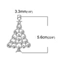 5 Large Rhinestone CHRISTMAS TREE Charms, silver with clear crystals, 2-1/4", chs3491