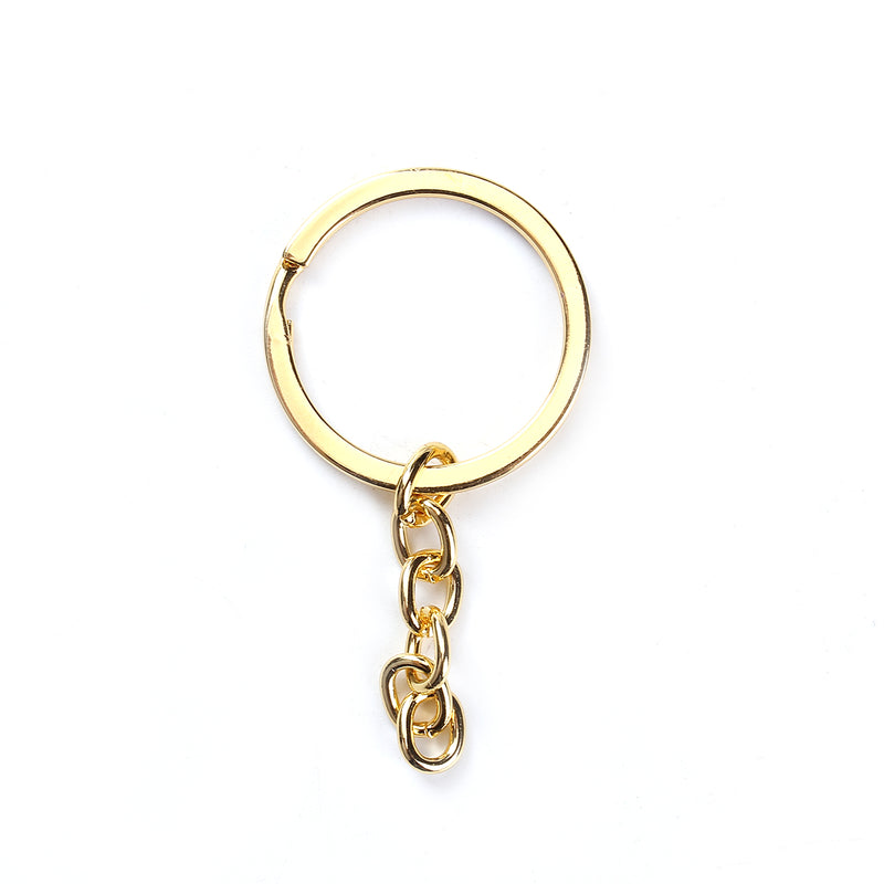10 Gold Key Rings with Chain, for adding your own charms, beads, 1 1/4" diameter  fin0713