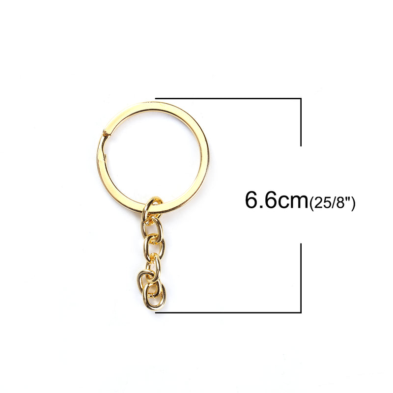 10 Gold Key Rings with Chain, for adding your own charms, beads, 1 1/4" diameter  fin0713