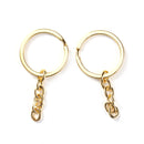 10 Gold Key Rings with Chain, for adding your own charms, beads, 1 1/4" diameter  fin0713