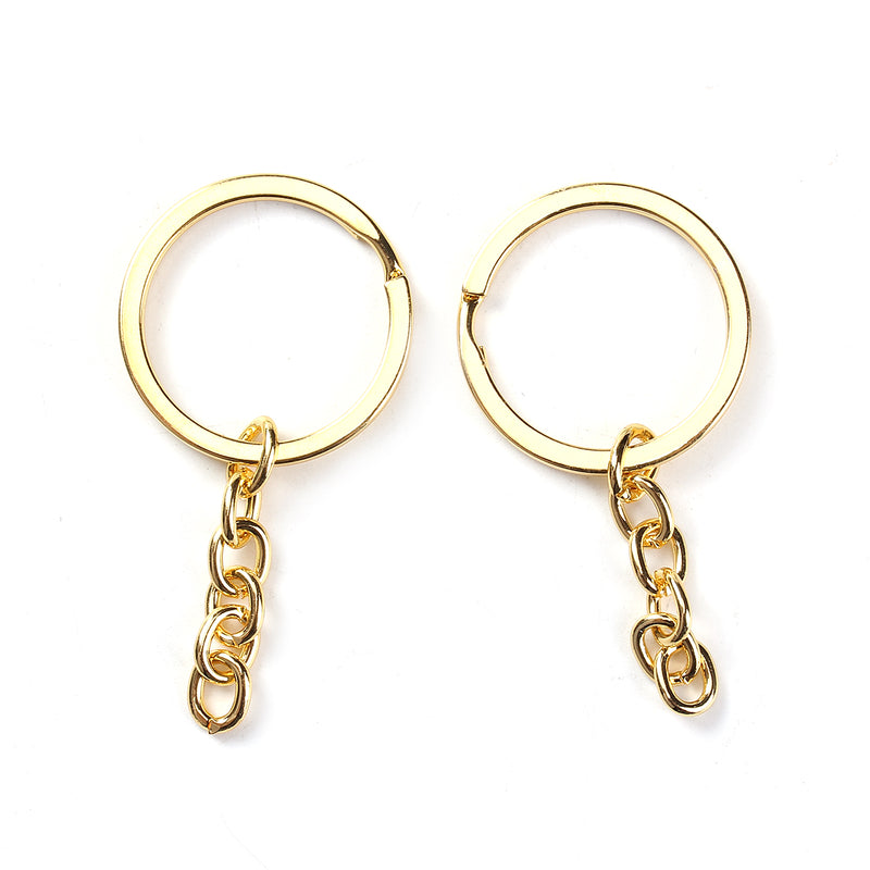 10 Gold Key Rings with Chain, for adding your own charms, beads, 1 1/4" diameter  fin0713