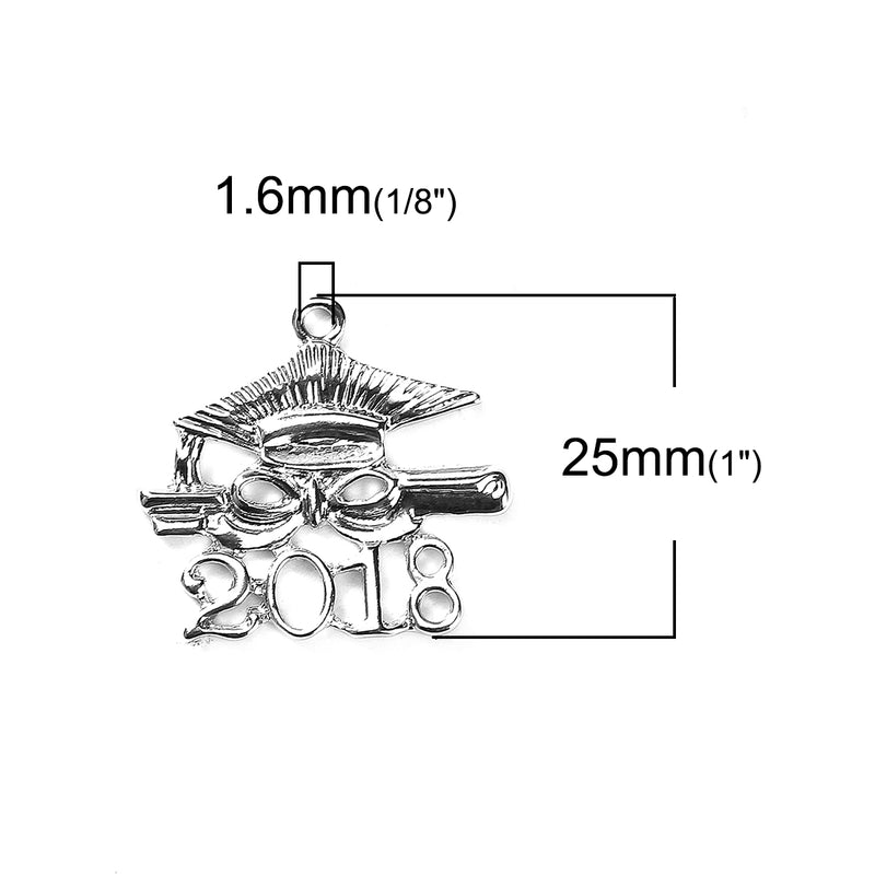 5 pcs 2018 Graduation Cap Charm Pendants, 2018 graduation charm, diploma and mortar board, chs3452