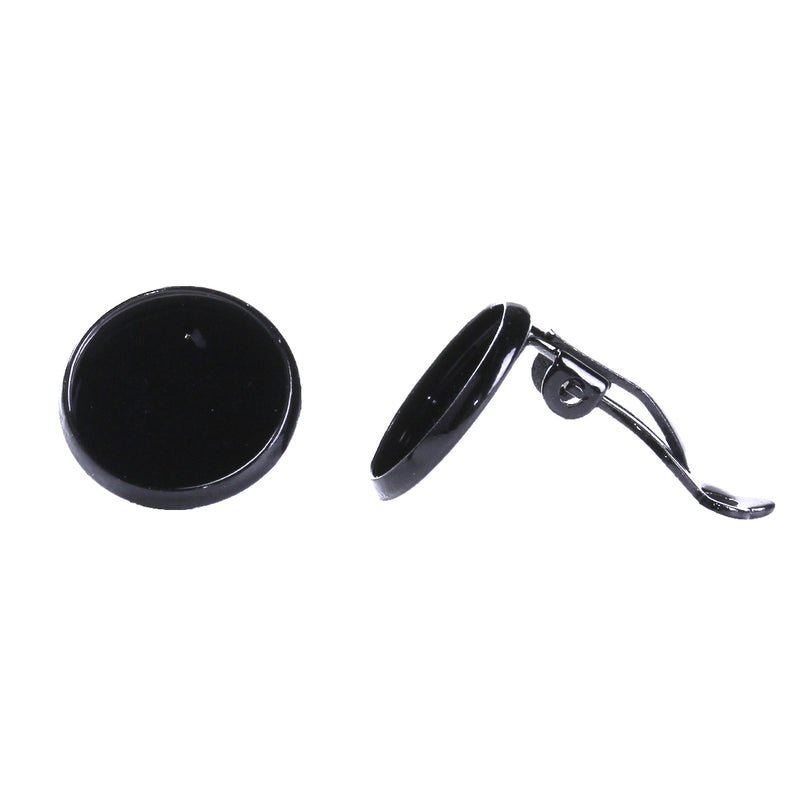 10 BLACK Plated Clip-On Earring Blanks, bezel tray fits 12mm round cabochons, fin0709