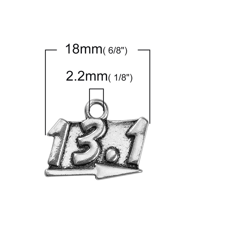 10 Half Marathon Charms, Silver 13.1 charms, Running Charms, 18x15mm, chs3454