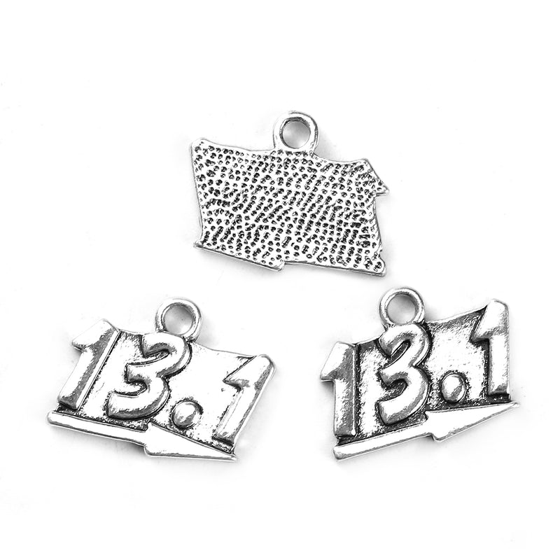 10 Half Marathon Charms, Silver 13.1 charms, Running Charms, 18x15mm, chs3454
