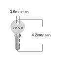 5 Silver LOVE KEY Charms, Antiqued Silver Metal with LOVE stamped on one side, 42x19mm, chs3437