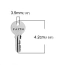 5 Silver FAITH KEY Charms, Antiqued Silver Metal with FAITH stamped on one side, 42x19mm, chs3436