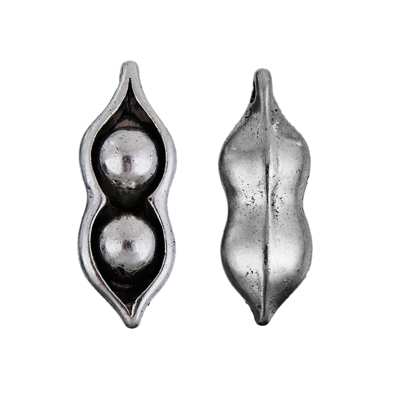 5 PEA POD Charms, Silver Charms with 2 Peas in a Pod, 45x14mm, chs3434