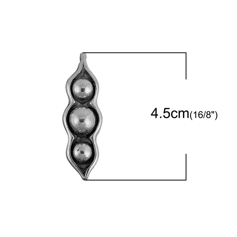 3 PEA POD Charms, Silver Charms with 3 Peas in a Pod, 45x14mm, chs3433