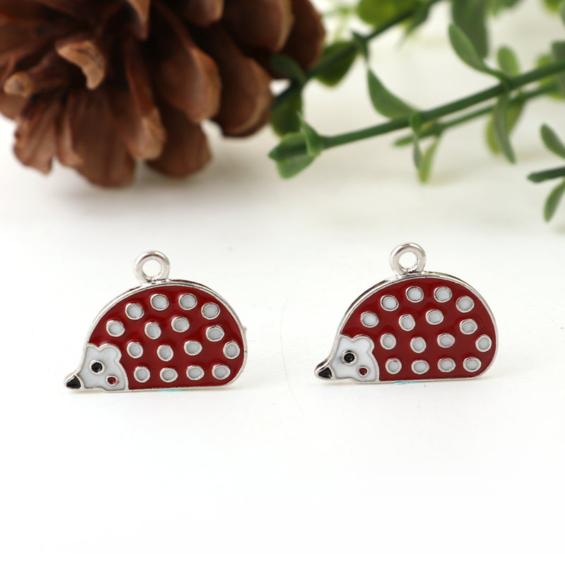 3 HEDGEHOG Charms, Silver Pewter HAMSTER Charm Pendants, Enamel Animal Charms, 21mm chs3430