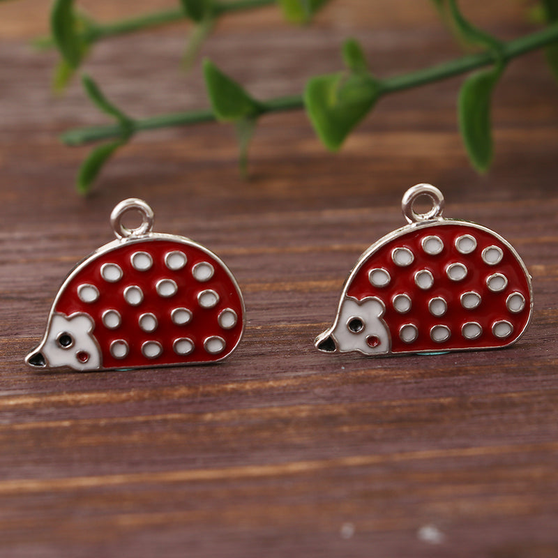 3 HEDGEHOG Charms, Silver Pewter HAMSTER Charm Pendants, Enamel Animal Charms, 21mm chs3430