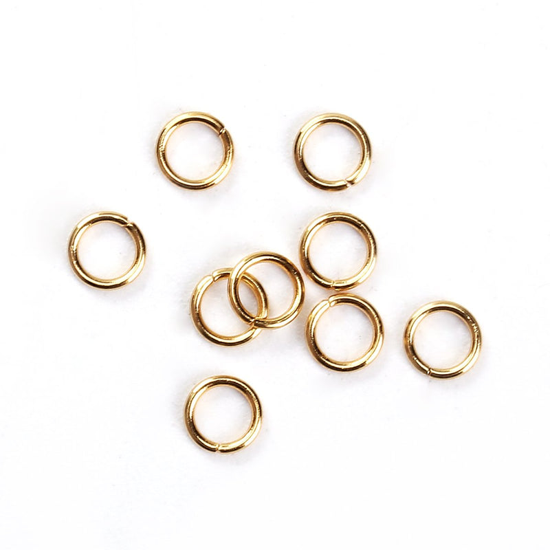50 GOLD Stainless Steel Open Jump Rings, 6mm OD, 4.6mm ID, 21ga, 0.7mm wire, 21 gauge, jum0206