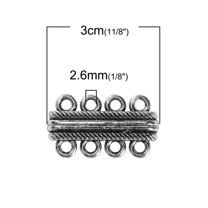 2 Silver Tone 4-Strand Magnetic Rectangle Connector Clasp for Multi Strand Bracelets and Necklaces  fcl0254