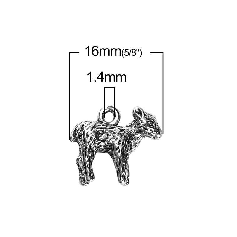 10 LAMB Charms, Baby LAMB Charm Pendants, antiqued silver metal, animal charms, 16mm, chs3492