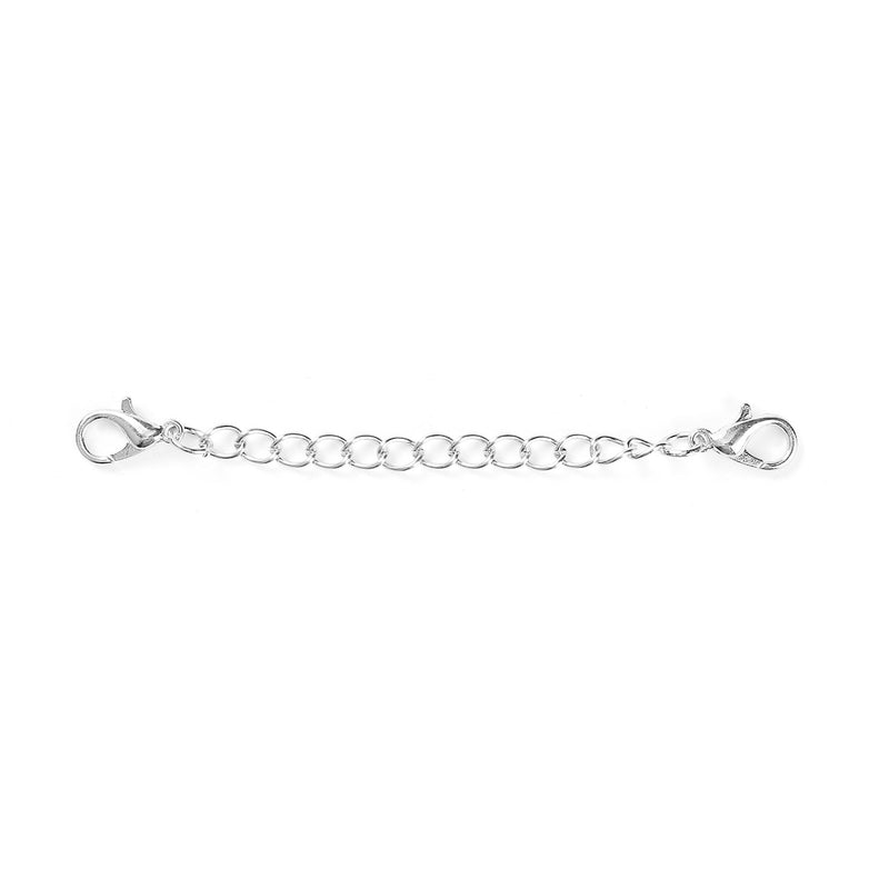 10 Necklace Extension Chains, about 3" long . silver plated metal, curb link extender chain, lobster clasps on each end, fcl0257