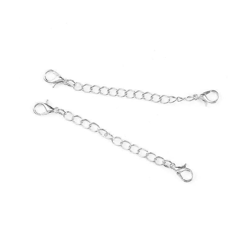 10 Necklace Extension Chains, about 3" long . silver plated metal, curb link extender chain, lobster clasps on each end, fcl0257