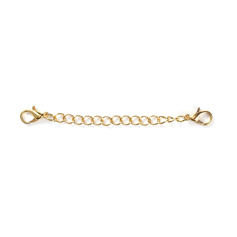 10 Necklace Extension Chains, about 3" long . gold tone metal, curb link extender chain, lobster clasps on each end, fcl0256