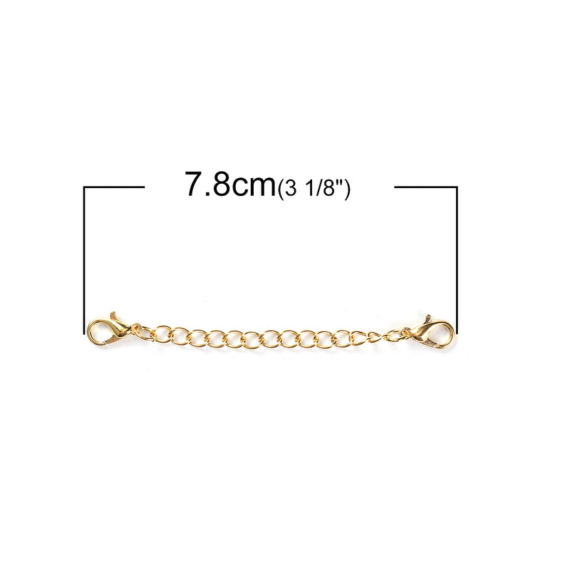 10 Necklace Extension Chains, about 3" long . gold tone metal, curb link extender chain, lobster clasps on each end, fcl0256