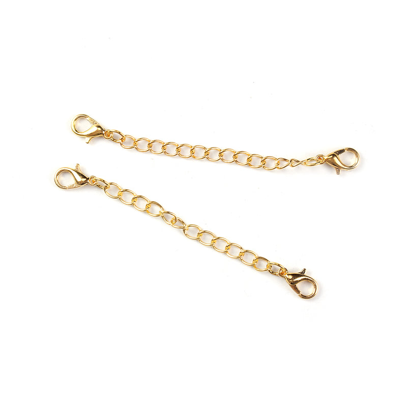 10 Necklace Extension Chains, about 3" long . gold tone metal, curb link extender chain, lobster clasps on each end, fcl0256