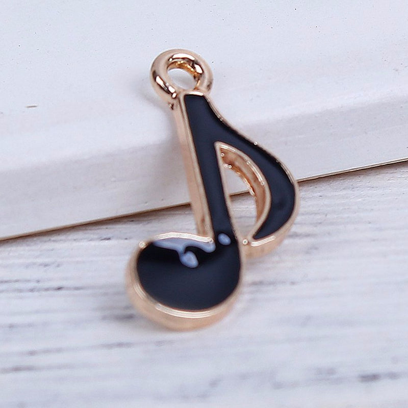 10 Gold MUSIC NOTE Charms with black enamel, 20x10mm, chs3414